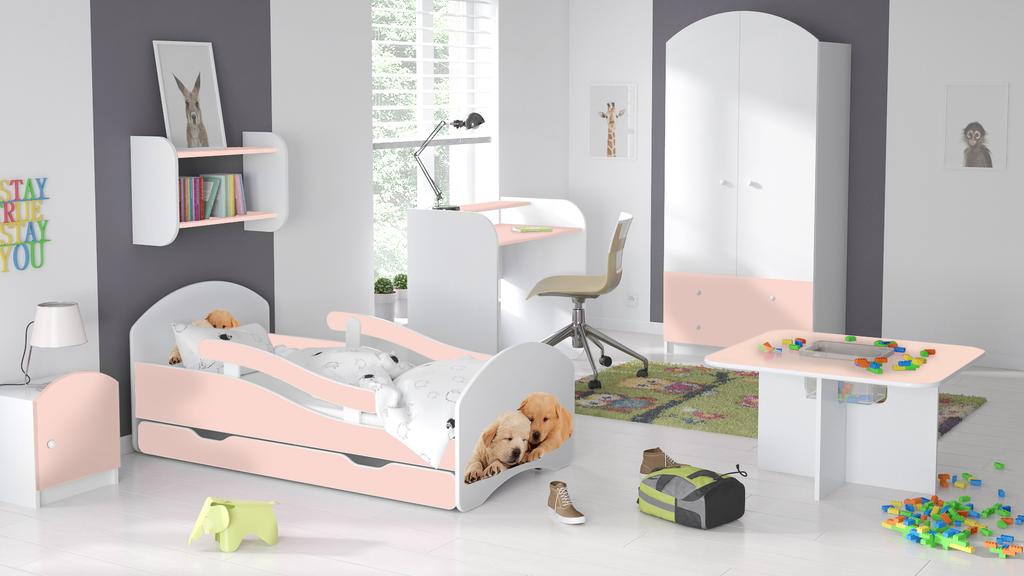 Łóżko dziecięce LEO 180x80 biało-różowe
