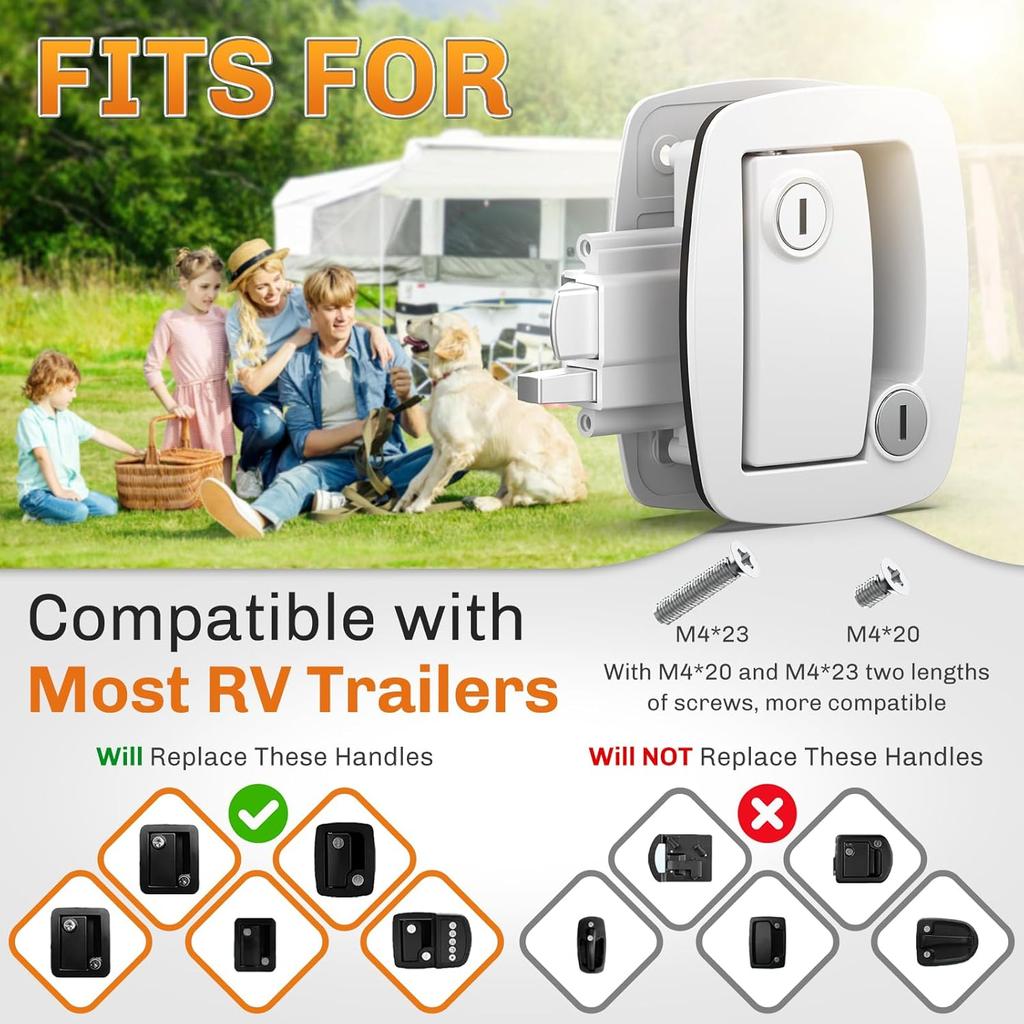 WELLUCK RV Door Lock Replacement With Paddle Deadbolt, 100% Metal Camper Door Latch Handle Lock, RV Entry Door Lock For Camper Horse Travel Trailer