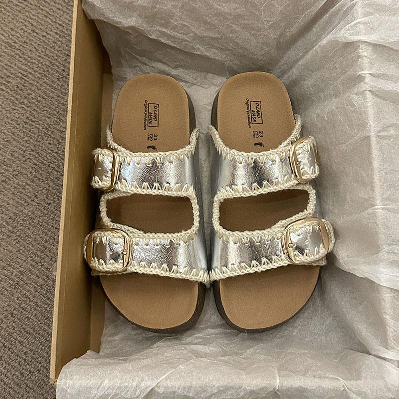 

Платформенные шлепанцы женская обувь летняя одежда новые на плоской подошве модные повседневные пляжные крутые шлепанцы 40 серебряный