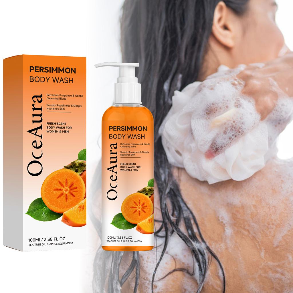 OCEAURA Persimmon Moisturizing Body Wash Gentle Skin Cleansing Rich Foam Refreshing Long-Lasting Scent Hydrating Body Cleanser