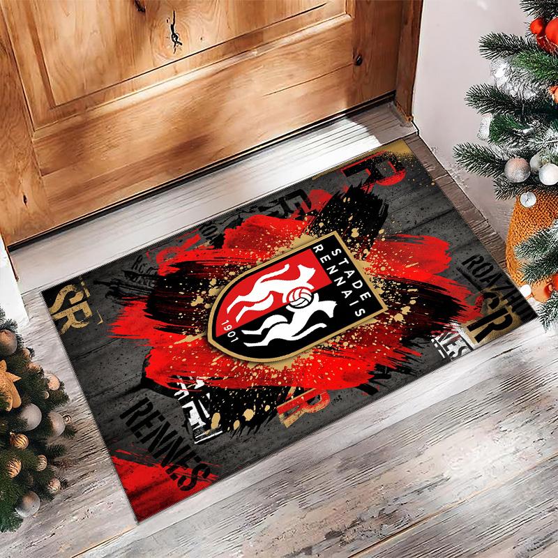 Stade Rennais FC Soccer Football Pattern Soft Area Rug Non Slip Indoor Floor Carpet Sports Decor Mat for Bedroom
