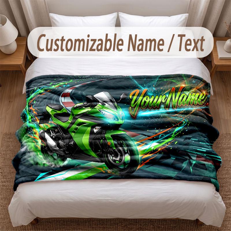 Motorcycle Biker Theme Soft Blanket Personalized Custom Name Text Print Warm Blanket Home Sofa Bedroom Decor