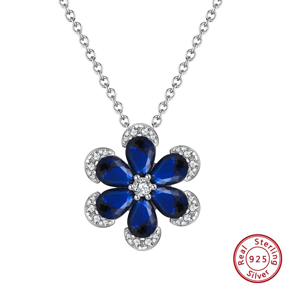 

EFFIE QUEEN Blue Sapphire Flower Stud Earrings for Women Full Diamond Sparkling Zircon Wedding Jewelry Pure 925 Silver LZE21