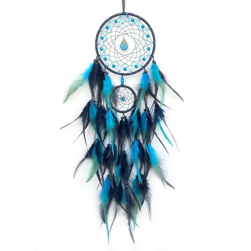 1pcs Handmade Dreamcatcher Feather Wind Chime Wooden Beads Chicken Feathers Wall Hanging for Living Room Bedroom Decor Gift
