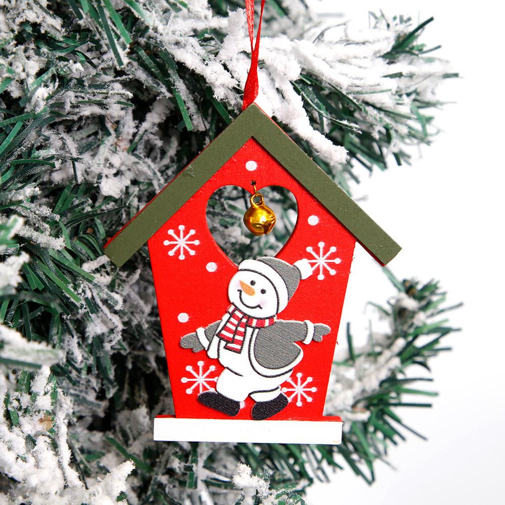 Decorative Christmas Wooden Cottage Hangings With Iconic Santa Claus And Snowman For Cheerful Holiday Vibes