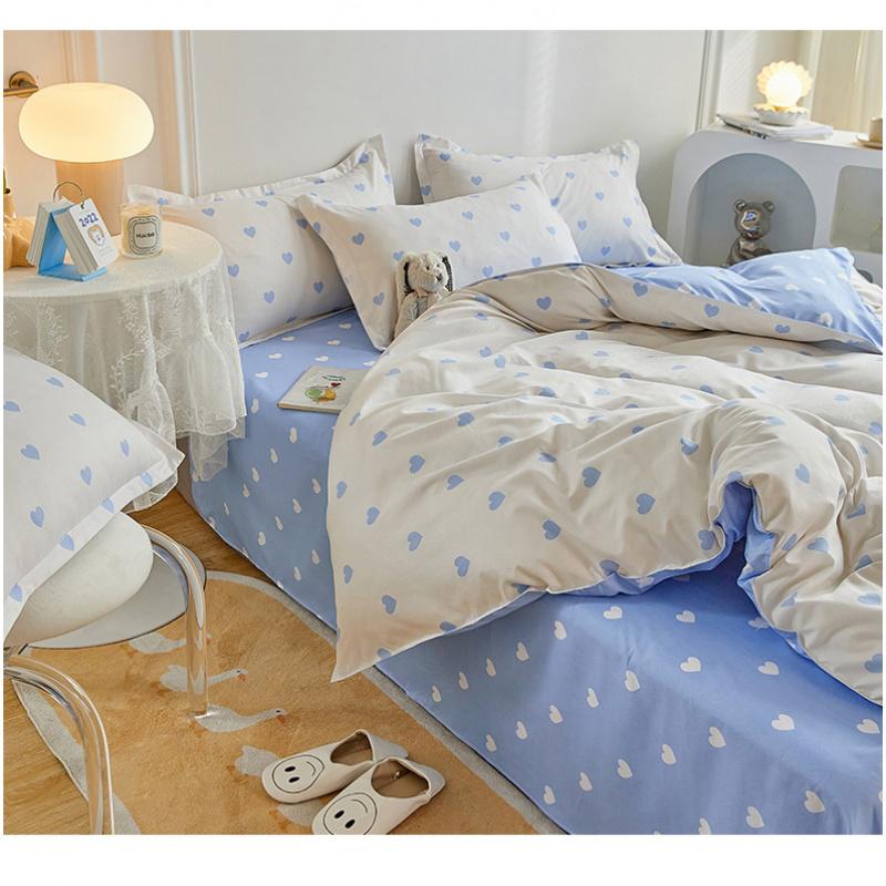 Simple and Elegant Skin-Friendly Aloe Vera Cotton Four-Piece Bedding Set Student Dormitory Three-Piece Set Double Bed Linen