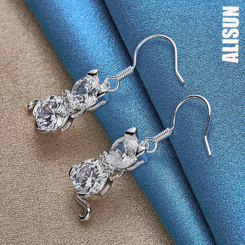 925 Sterling Silver Cat AAA Zircon Pendant Piercing Cercei Bijuterii la modă pentru nuntă