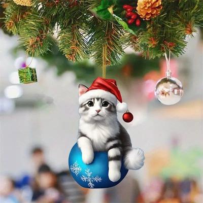 New Acrylic Fun Dog Christmas Tree Decoration, Cute Cartoon Cat Holiday Pendant Christmas Tree Car Installation