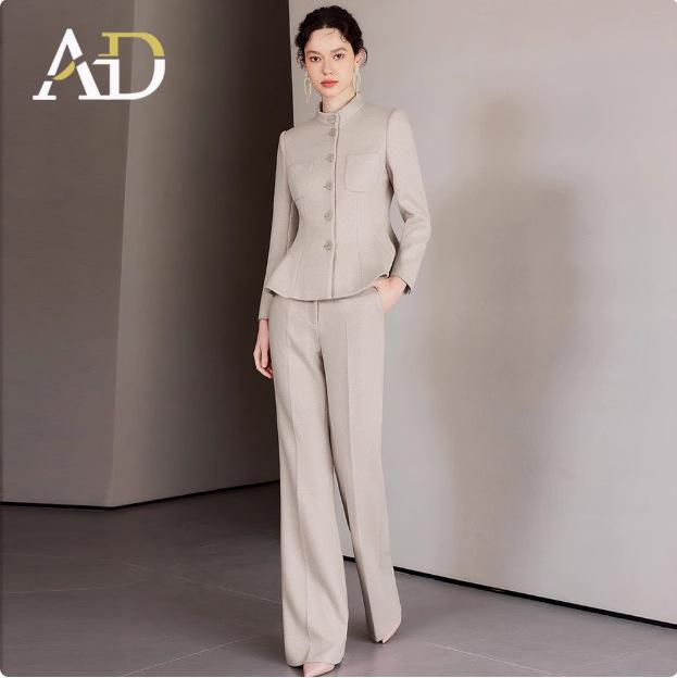 AD Winter Damen High-End Pink Wollmischung Blazer & Hosen Set - Elegantes Professionelles Outfit