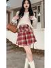 Autumn 2025 Plus Size High-Waist Plaid Pleated Skirt for Women