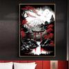 Japanische Naturlandschaft Poster Drucke Abstrakt Roter Baum Und Pavillon Landschaft Leinwandmalerei Wandkunst Für Wohnzimmerdekor