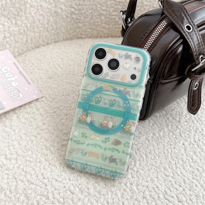 

Floral Rabbit Patchwork Magnetic Phone Case for iPhone 17/16 Pro Max/15/14 iPhone 15 Pro