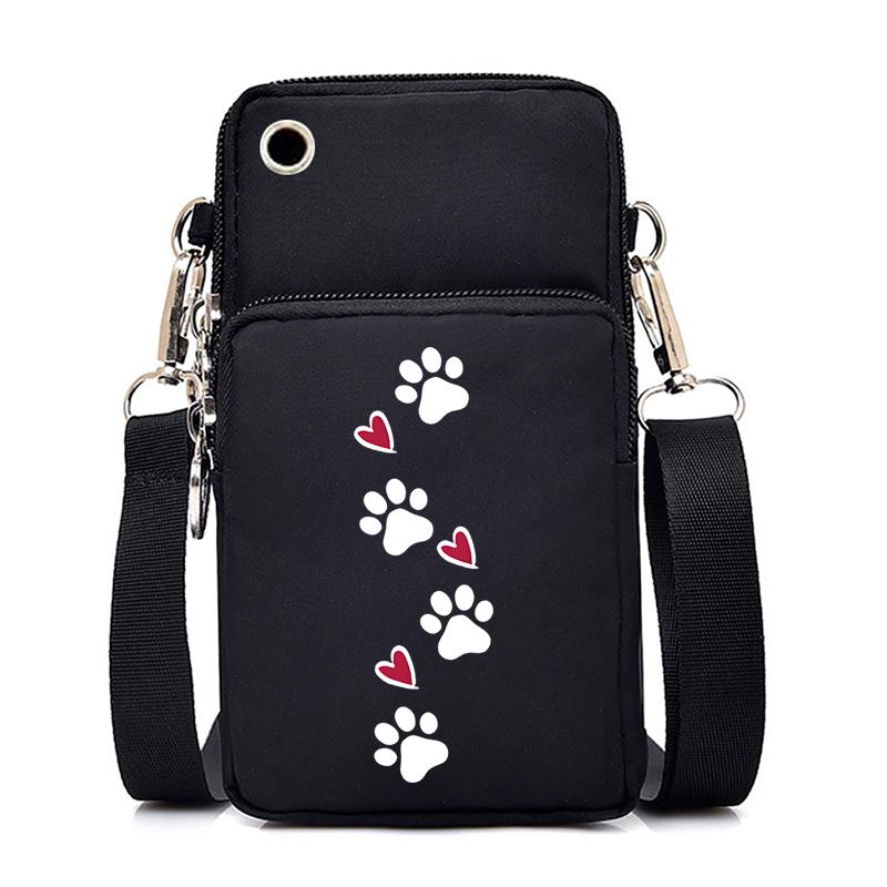 Dog Cat Paw Graphic Women's Mobile Phone Bag Harajuku Cartoon Female Handbag Animal Paw Lovers Small Crossbody Bags Mini Purse