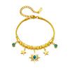 [Titanium Steel Colorfast Geometric Turquoise Oval Sun Star Pendant Charm Bracelet]