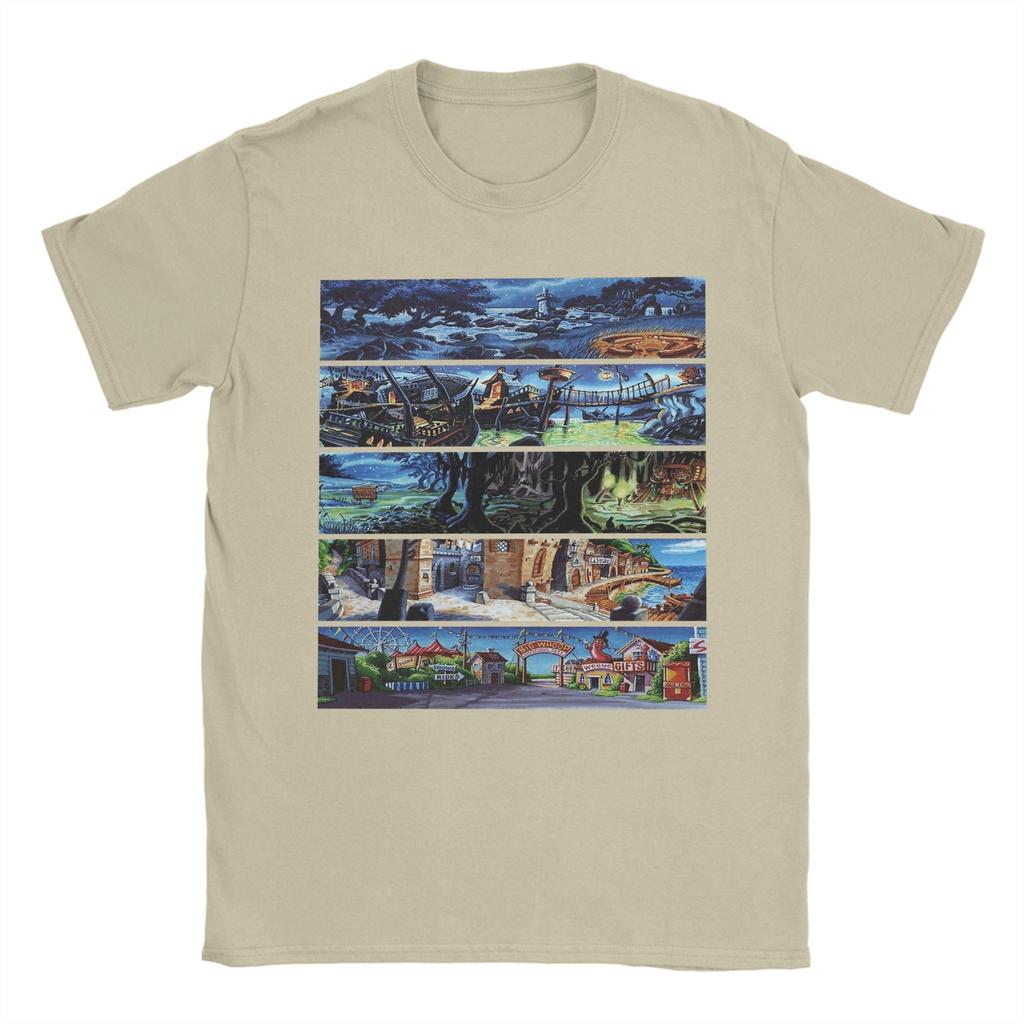 Monkey Island 2 Scenery Collage Fashion T Shirts for Men Women Pure Cotton Tee Shirt Clothing