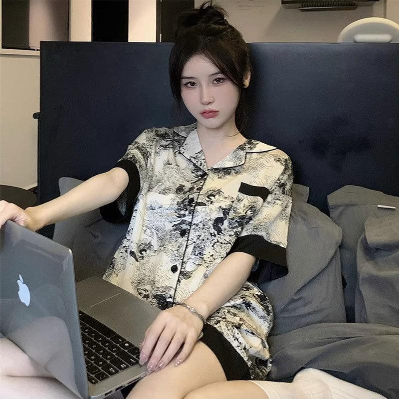 Japanese-style Unprinted Style Summer Fresh Cotton Pajamas Women's Short Sleeves 1011 New Loose Outer Loungewear Suit