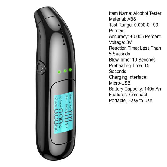 Alcohol Tester with LED Digital Display High Precise Compact Design Rechargeable Easy Operation Breathalyzer Alcohol Tester