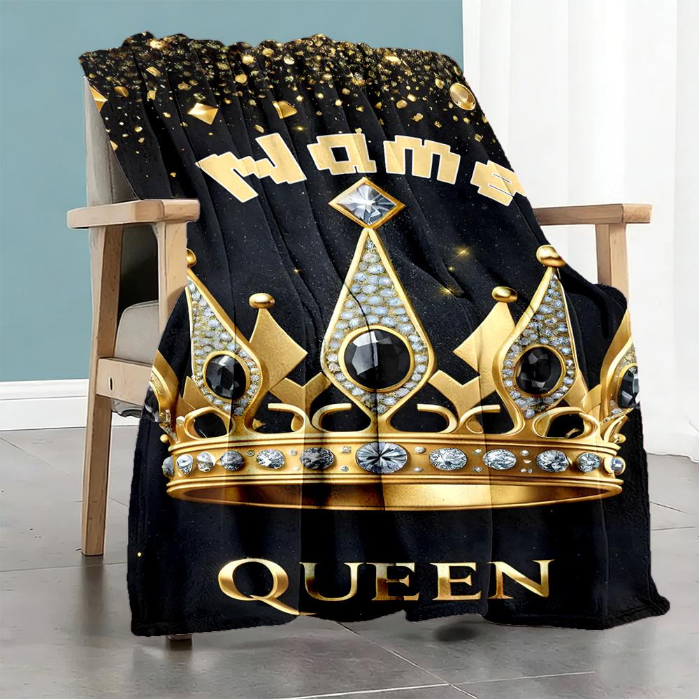Queen's Crown Personalized Name Blanket Throw Personalized Blanket Warmthful Decor Great for Living Room Sofa Office Nap Ideal for All Seasons