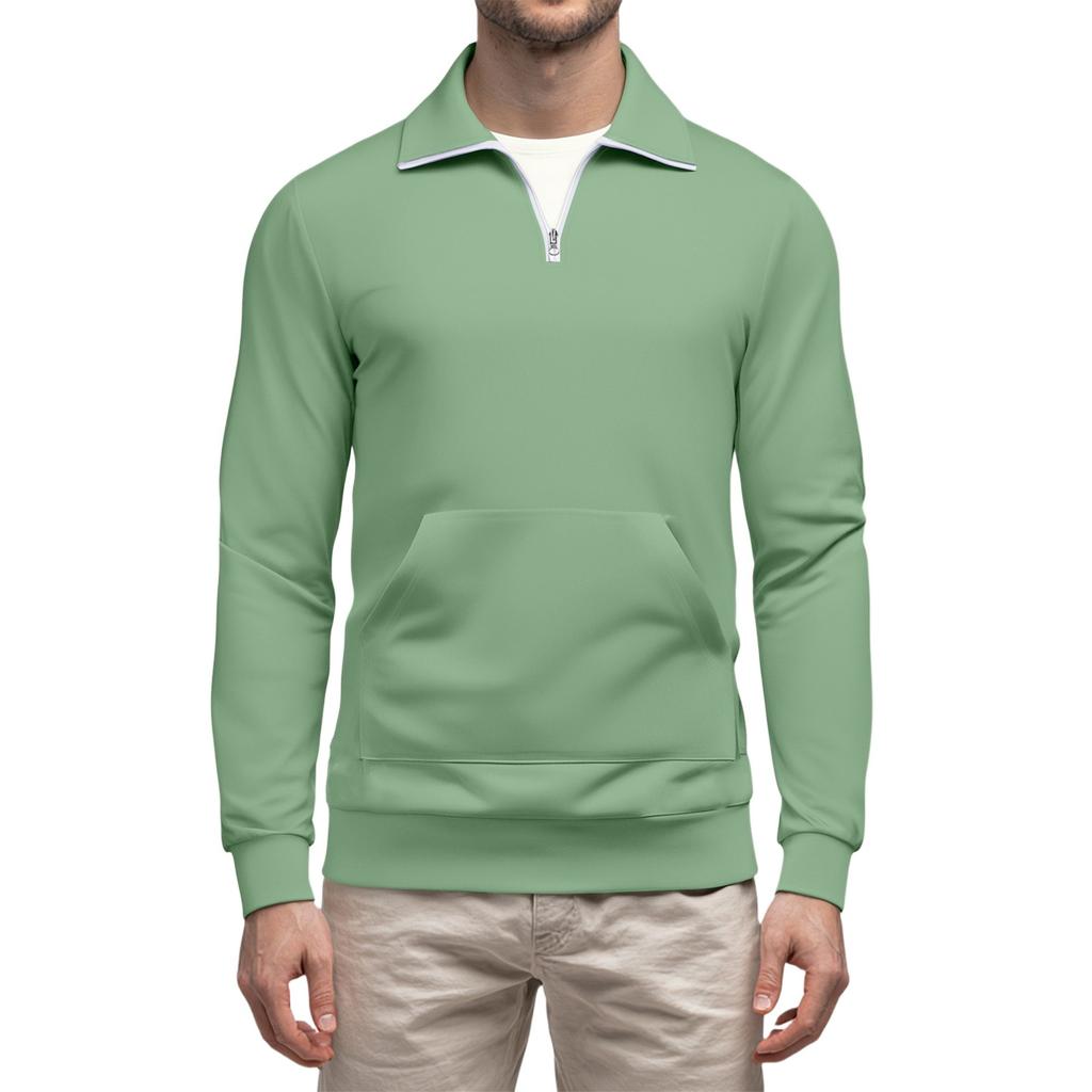 Men's Casual Long-Sleeved Collared Quarter-Zip Sweatshirt