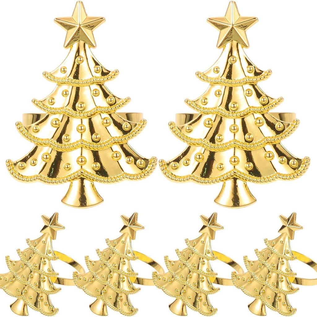 Metal Christmas Tree Napkin Rings - Silver Gold Holiday Table Decor