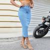 Women's High Waist Denim Hip Hugging Slim Fit Back Slit Skirt With Pockets