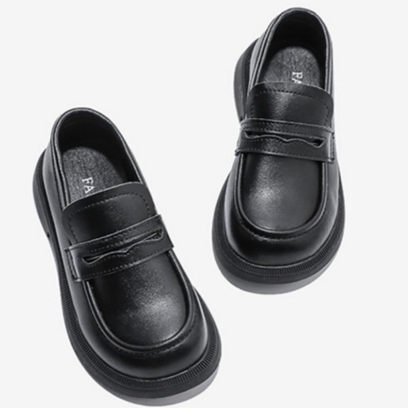 Small Leather Shoes British Style Genuine Leather Black Moccasins Soft Sole Fashionable Children's Single Shoes Baby Shoes