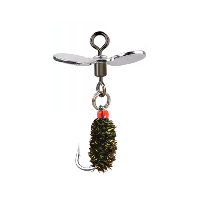 Modified Fly Fishing Hooks with Rotating Sunflower Seed and Mackerel White Stripe Lure - Simulation Insect Bait Cyclone Lure.