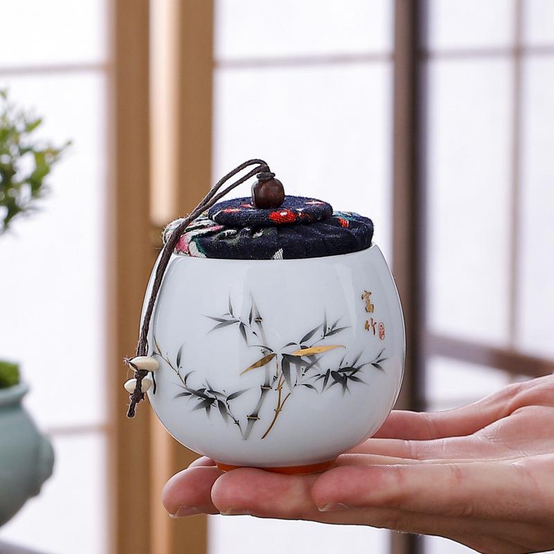 Ceramic Tea Caddy Portable Sealed Travel Tea Jar Candy Coffee Storage Spice Container Tea Boxes Storage Tanks Teaware Caddies