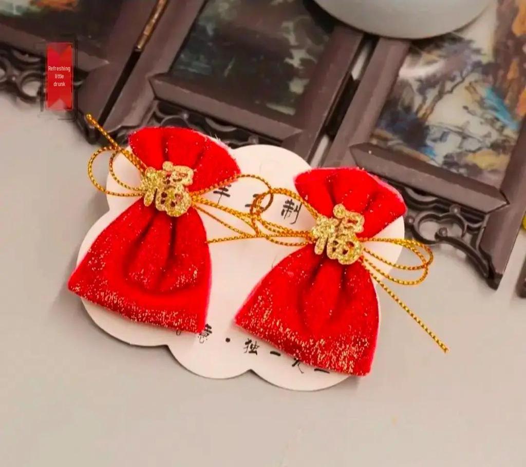 Girls' Bun Hairstyle Red Bow Hair Clip – Princess Headwear Accessory for Women & Children