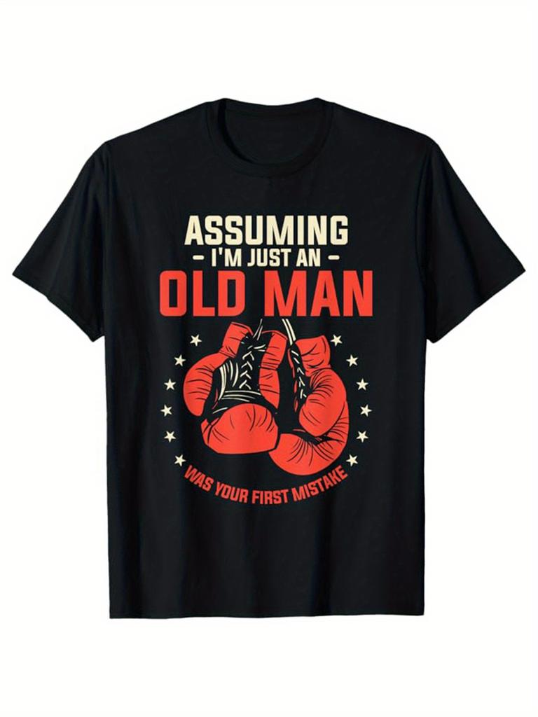 Assuming Im Just An Old for Unisex Vintage Gloves Graphic Boxing TShirt 100 Cotton ONeck Short Sleeve Casual Unisexs Tshirt