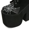 Gdgydh Damenstiefel Goth Spinnennetz Bestickte Schuhe Hoher Absatz Stiefeletten Hohe Plateauschuhe Qualität Mode Punk Klobige Absätze Reißverschluss