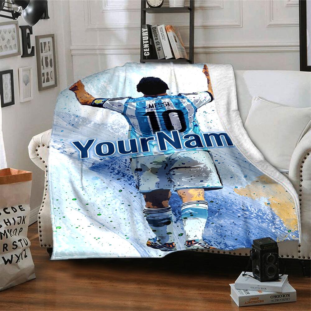Messi Personalized Text Blanket Multi-purpose Customizable Blanket Soft & Cozy Perfect for Bedding Couch Nap Seaside for All Occasions