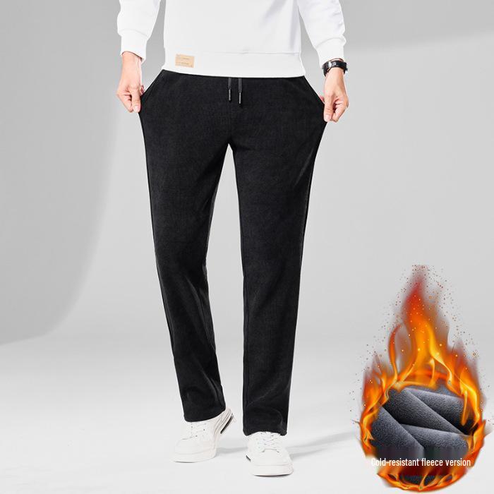 Men's Fleece-Lined Corduroy Pants - Slim Fit, Straight Leg, Business Casual for Autumn and Winter