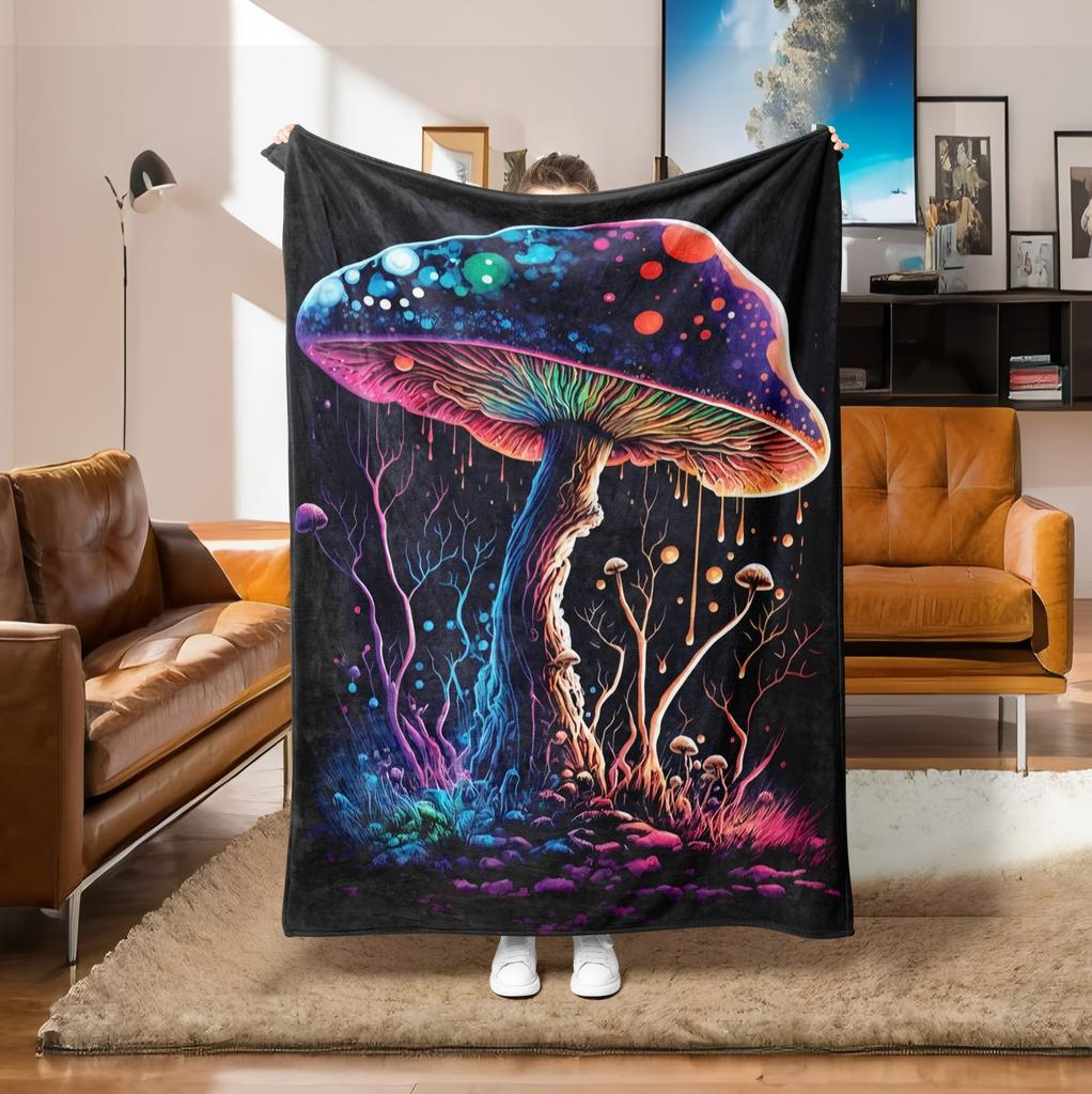 1PC Throw Fantasy Mushroom Flannel Blanket Forest Mushroom arts Bohemia style Soft thin Blankets for Home Car Camping Nap Picnic