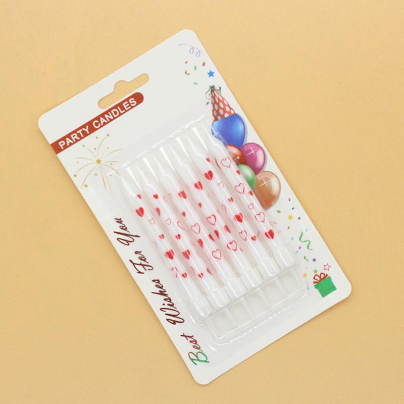 Birthday Cake Glossy Printed Red Love Pattern Pencil Candle Adult Party Cartoon 6 Candles