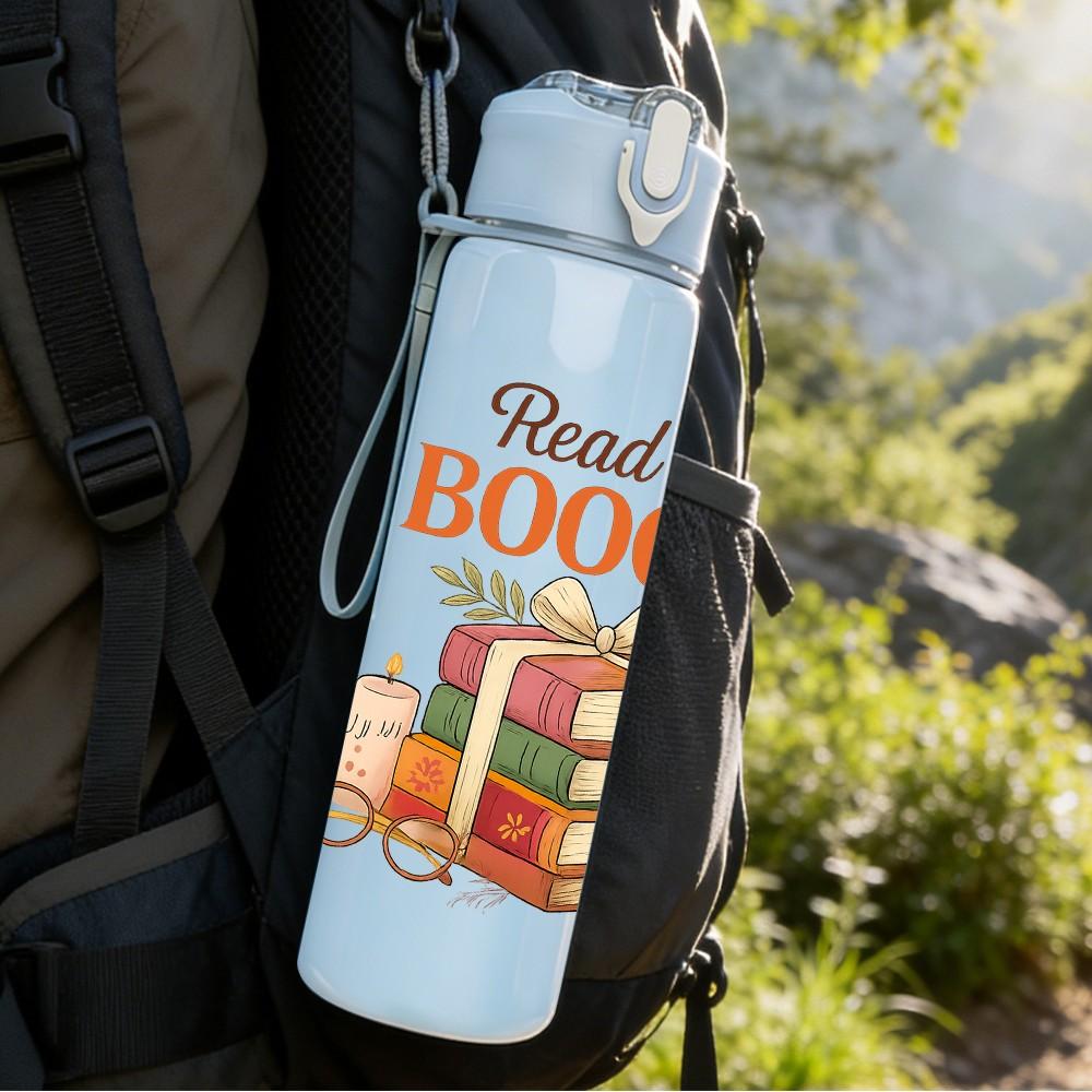 1PC Read More Books Stack Art 750ml Color Plastic Sports Water Bottle Leakproof Flip Straw Lid Suitable for Sports Office Home Use