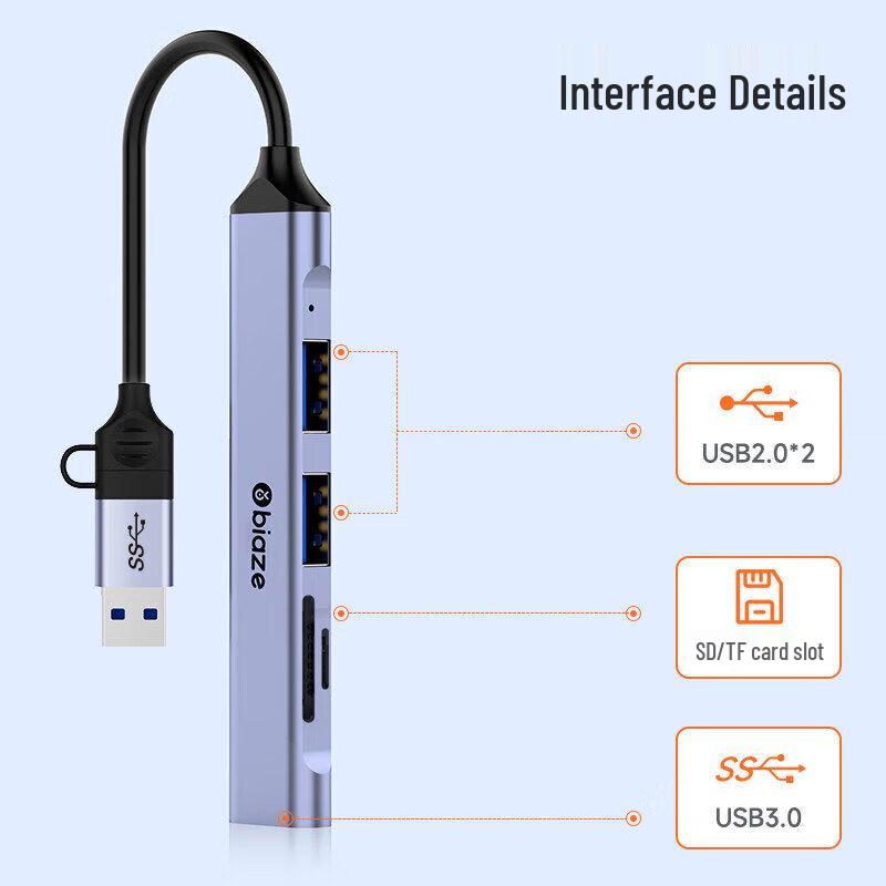 Biaoyao Type-C & USB 3.0 Hub with SD/TF Card Reader