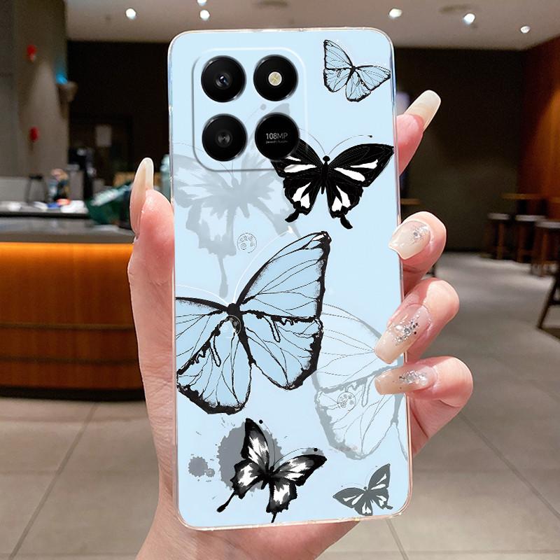 For Honor 400 Smart 5G Case Honor X7d 4G 5G Cover Clear Luxury Fashion Butterfly Flower Soft TPU Silicone Transparent Phone Case