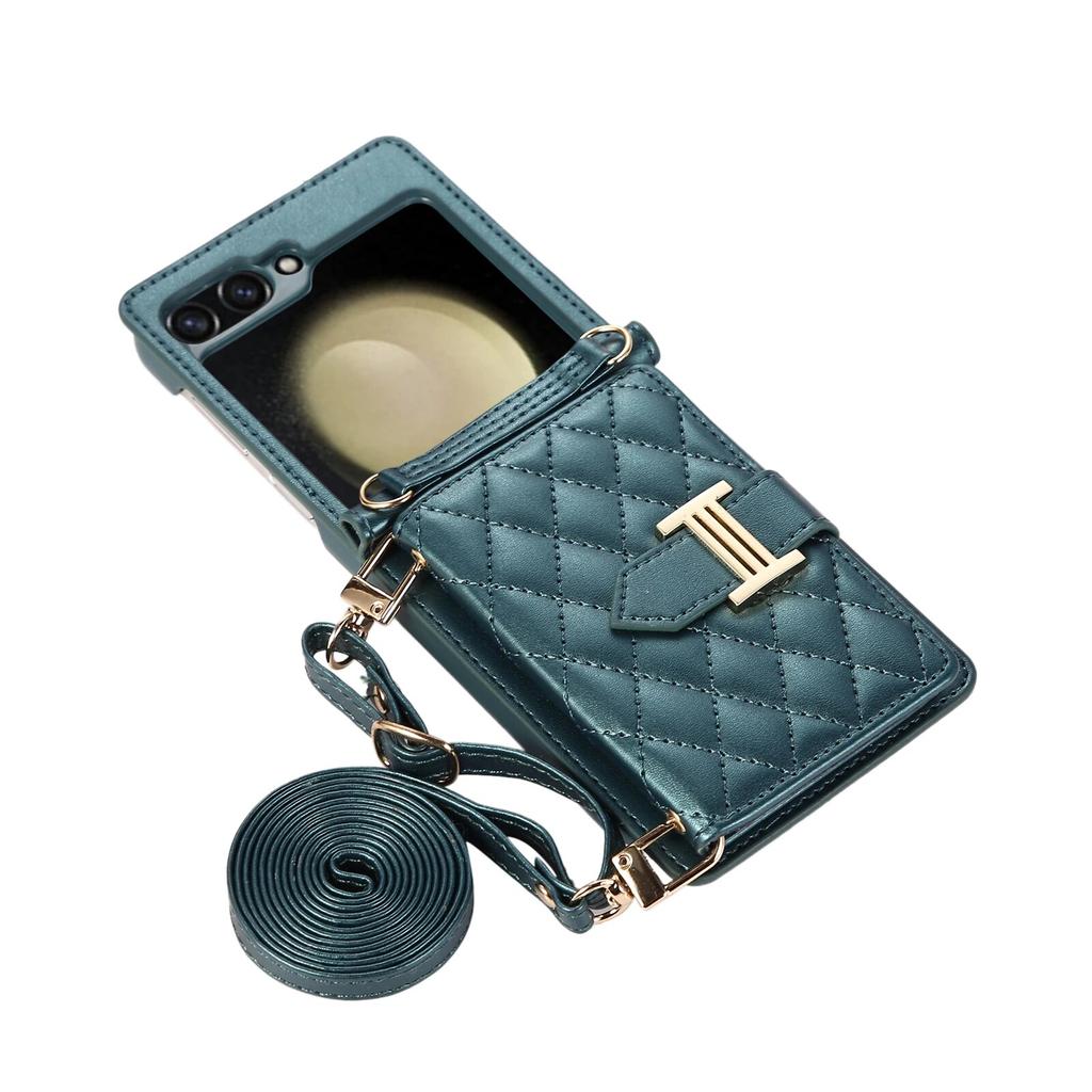 Mode Cross Body Karten Slot Brieftasche Ledertasche für Samsung Galaxy Z Flip 5 4 3 Flip5 Flip4 5G Lanyard Diamant Prägung Strap Schutzhülle