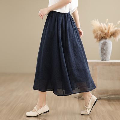 Real Shot Summer New Literary and Retro Dark Pattern Printing Double-layer Skirt Women's Clothing