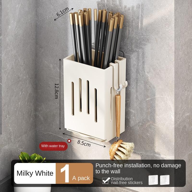 Punch-Free Basket Chopsticks Holder Kitchen Rack Wall-Mounted Household Spoon Chopsticks Cage Chopsticks Storage Box Drain Hanger
