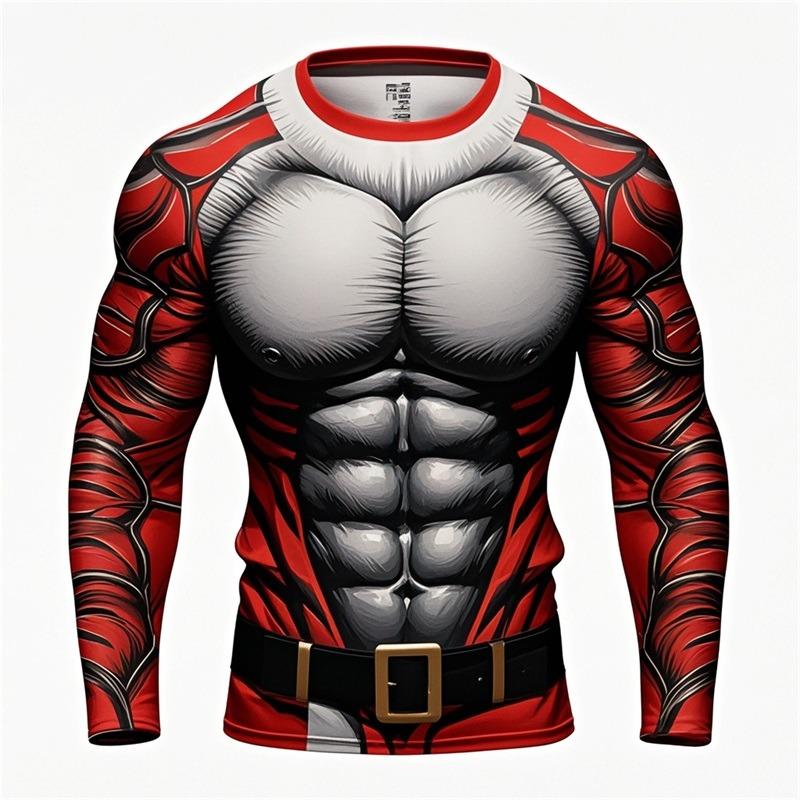 Divertenti Magliette Stampate in 3D con Muscoli Finti di Babbo Natale Brutto Natale Uomo Donna Magliette a Maniche Lunghe Moda Oversize Abbigliamento Natalizio da Uomo