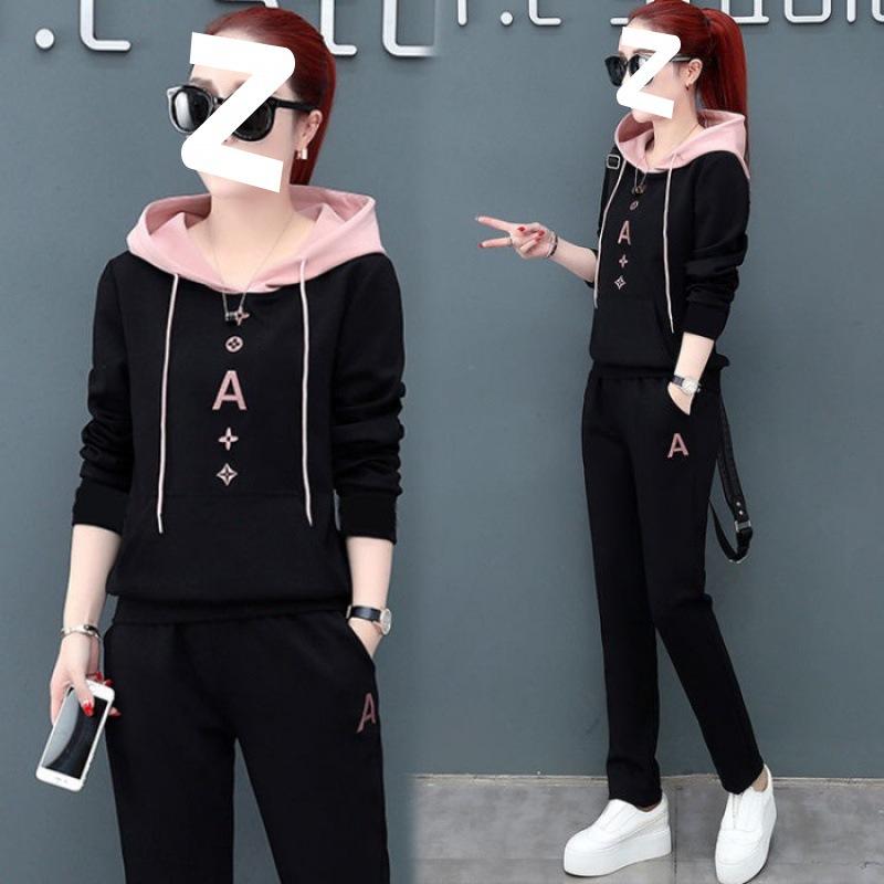 Spring Slimming and Stylish Hooded Pullover Women's Long-sleeved Casual Sportswear Set with Loose Fit Design