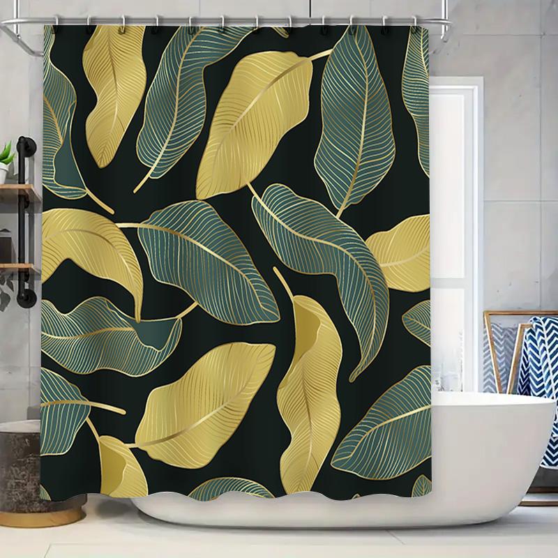 

Greenery Leaves Shower Curtain Modern Design Decorative Waterproof Shower Panel Curtains for Bathroom Decoration in Yellow-Green 90x180cm