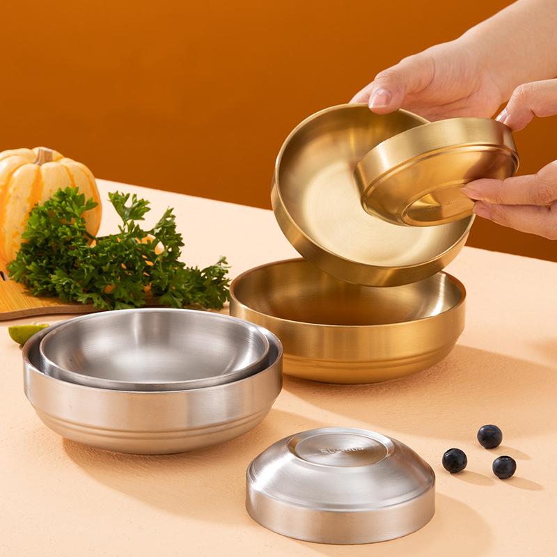 304 Stainless Steel Ramen Bowl Double Layer Cold Noodle Fruit Bowls Household Tableware Kitchen Seasoning Sauce Small Dish