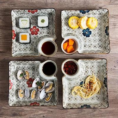 Piatto Quadrato Grande per Ravioli con Spazio per Aceto Piatto per Snack Vassoio Creativo Separato Diviso Stoviglie Piatto da Portata in Porcellana