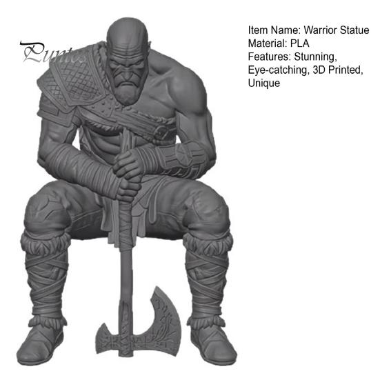 Room Decoration 3D Printed Warrior Statue, Nordic Mythology Figurine with Ornament Weapon, Collectible for Home Office Gaming