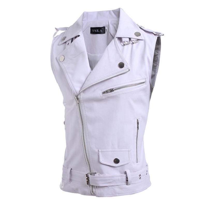 Hot + Men's Leather Vest Slim Fit Multi Zipper Lapel Short Leather Vest Jacket 5641