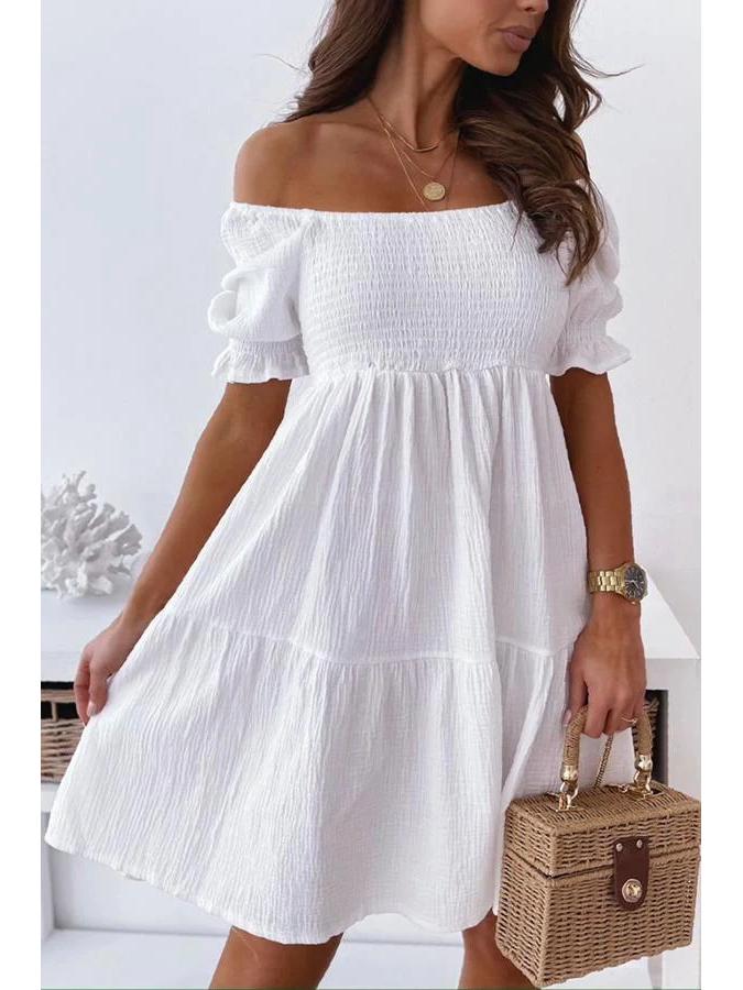 

Летнее платье с открытыми плечами 2025 - Европейский и американский стиль 3XL белый