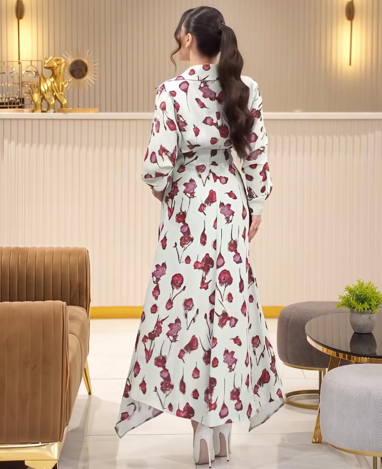 2025 Autumn Waist-Slimming Print Long Dress: European & American Fashion